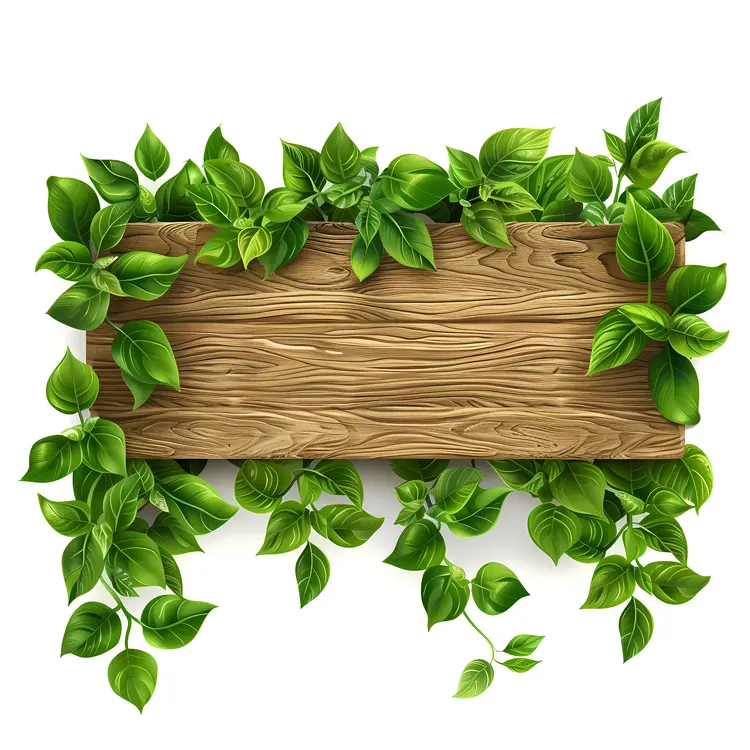 Wooden Sign with Green Leaves