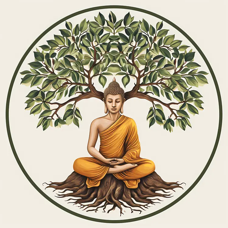 Buddha Meditating Under Tree