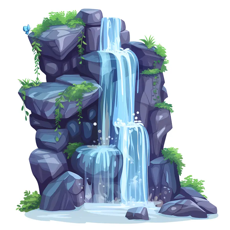 Cartoon Waterfall with Blue Rocks