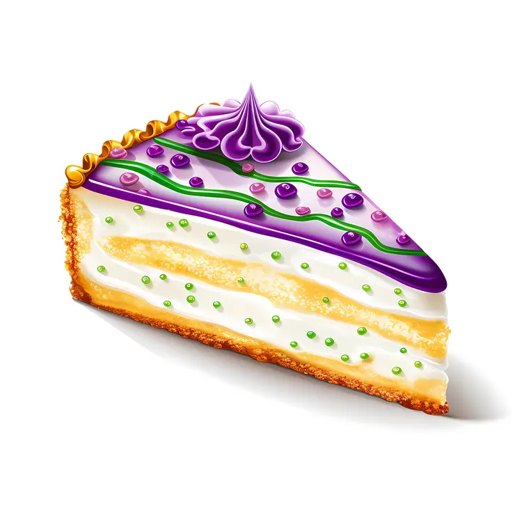 Slice of Cake with Purple Frosting for Mardi Gras