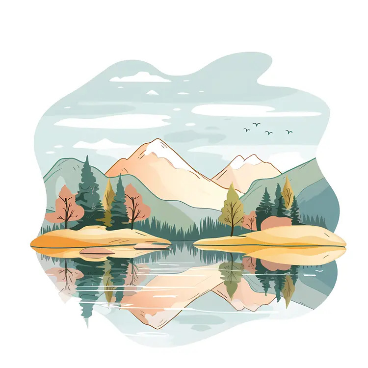 Mountainous Landscape Illustration with Reflection