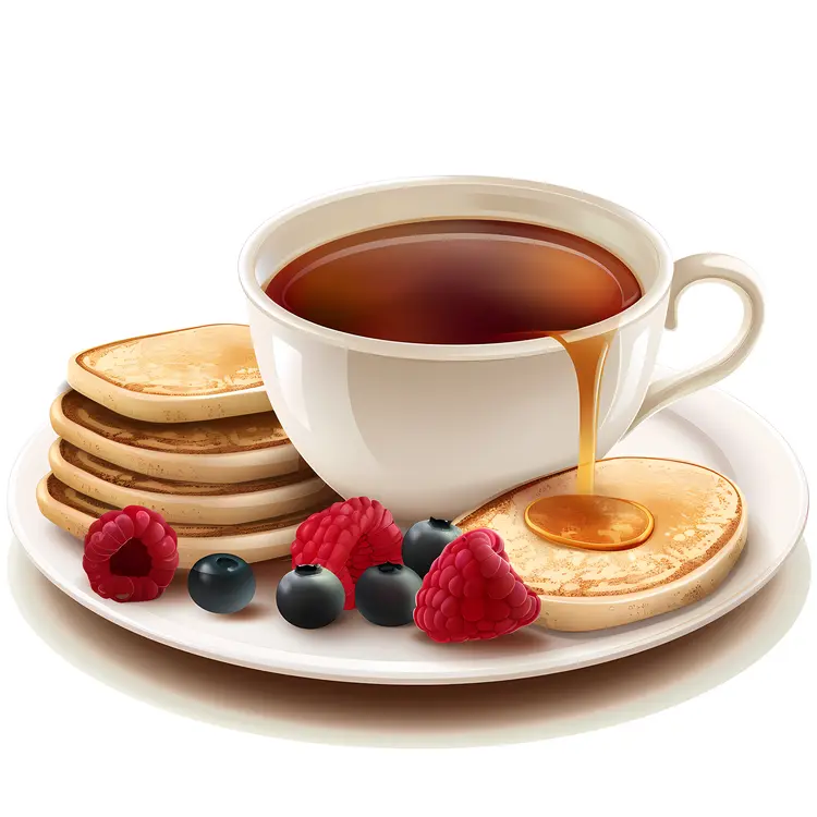 Breakfast with Pancakes, Berries, and Tea