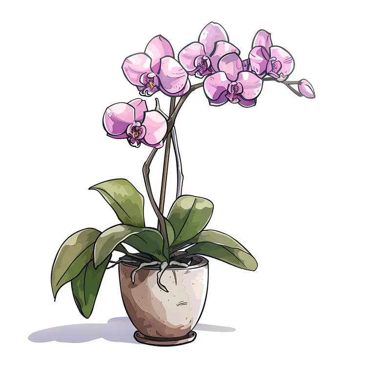 Potted Orchid with Pink Blooms
