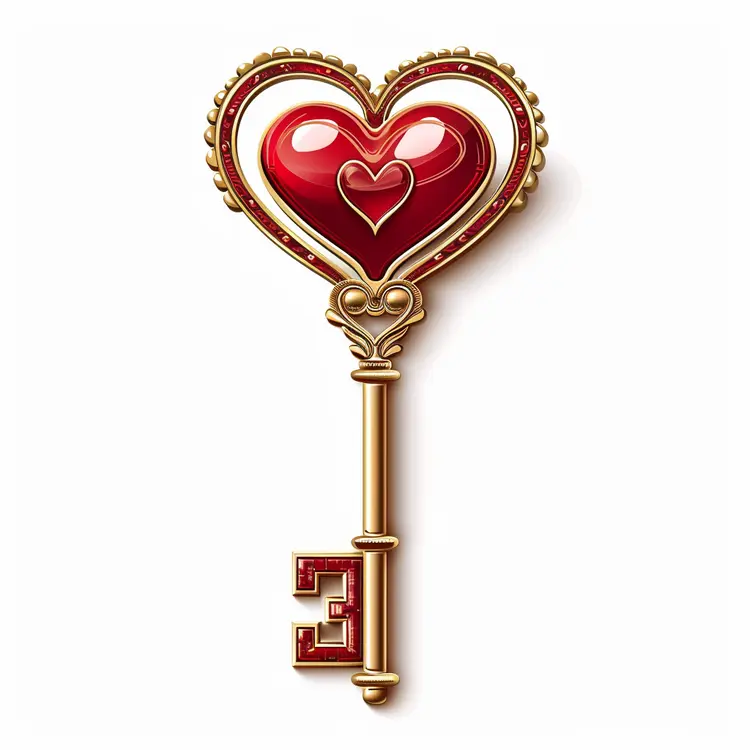 Ornate Heart-Shaped Key with Red Gem
