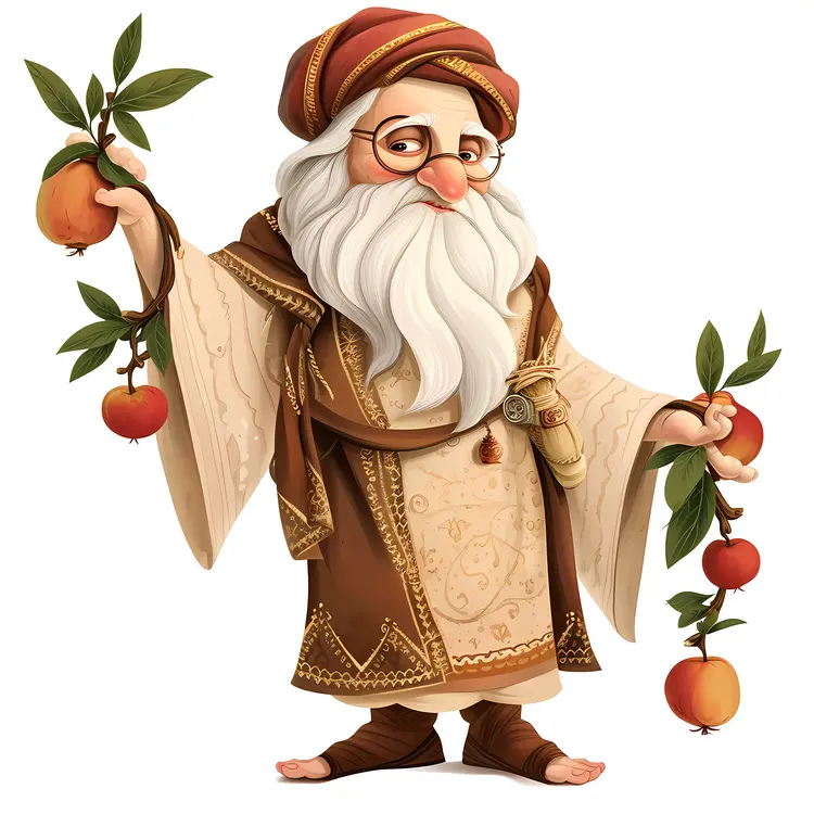 Old Man Holding Pomegranates in Traditional Attire
