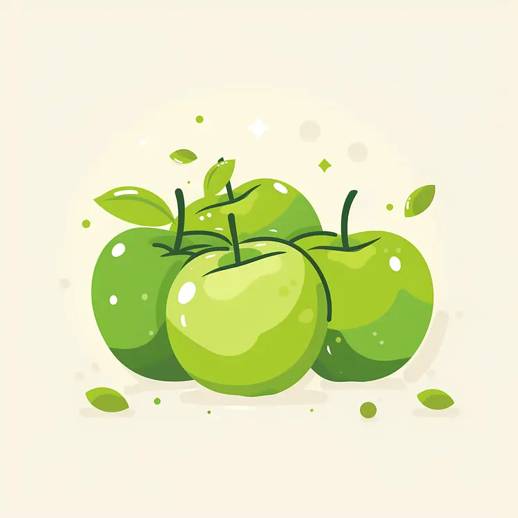 Fresh green apples with leaves