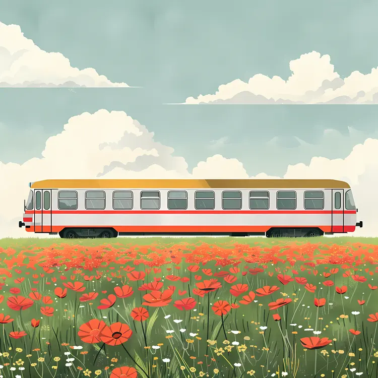 Train in a Flower Field