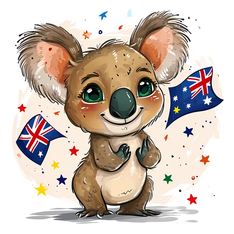 Smiling Koala with Australian Flags