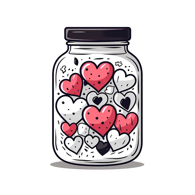 Black and White Hearts in a Jar for Valentine's Day