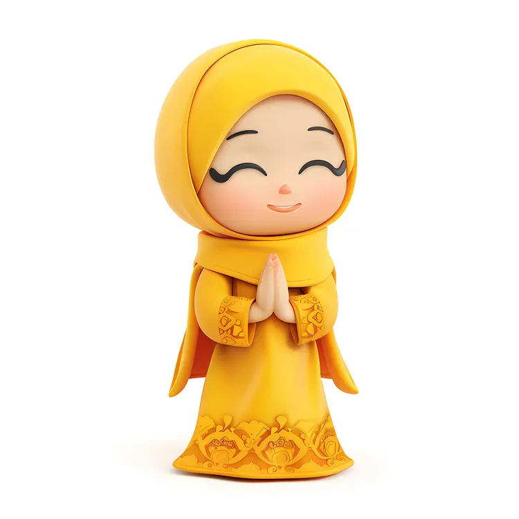 Smiling Praying Girl in Yellow Hijab