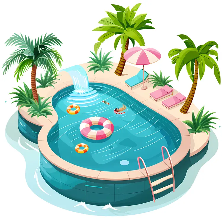 Island Swimming Pool Illustration