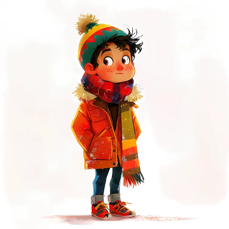 Boy in Winter Clothes with Scarf and Hat