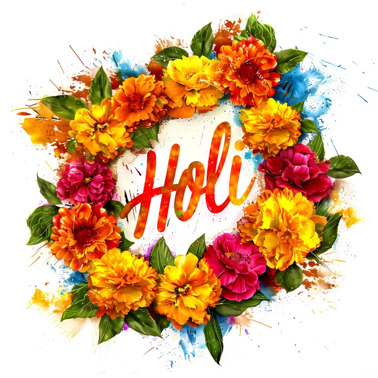 Holi Festival Wreath with Vibrant Flowers
