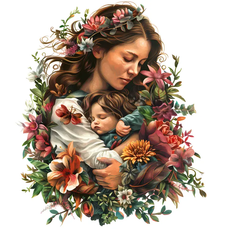 Floral Portrait of Mother and Child