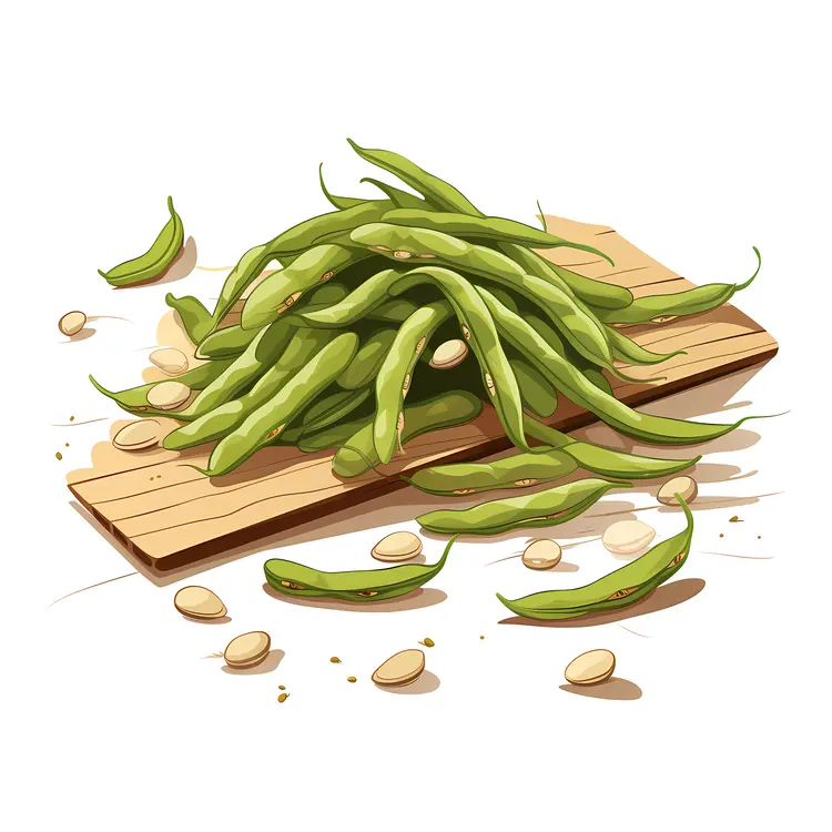 Green Beans on a Wooden Board
