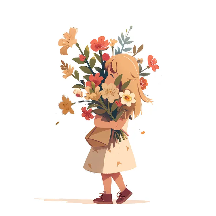 Cute Girl with Colorful Flowers Illustration