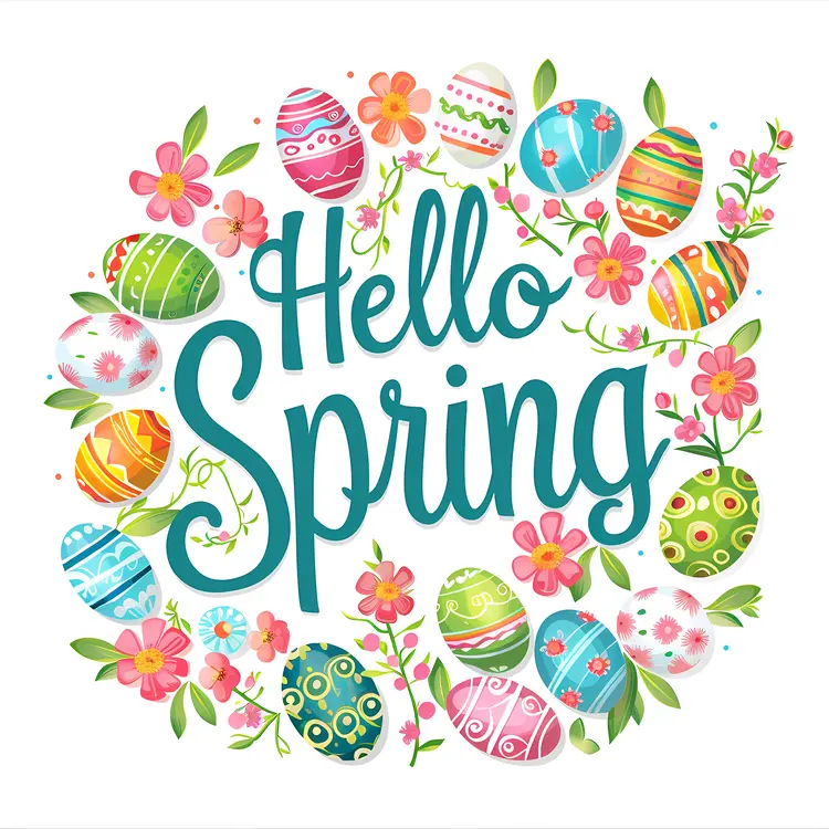 Hello Spring with Floral and Egg Wreath