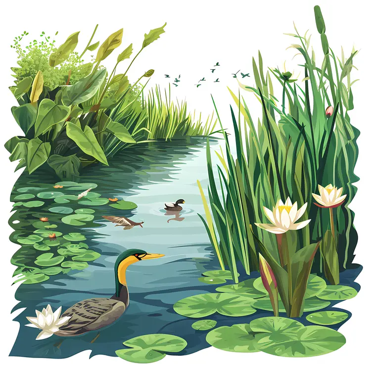 Duck Swimming in a Pond