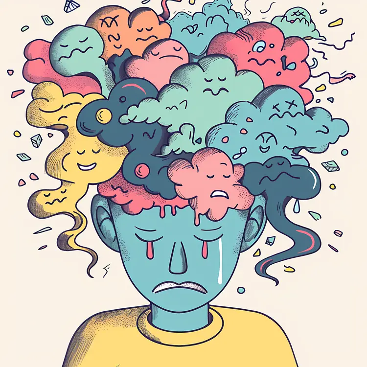 Sad Person with Cloudy Thoughts