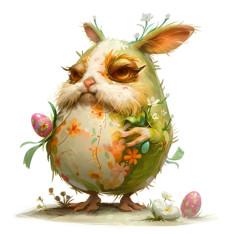 Whimsical Fantasy Bunny with Easter Eggs