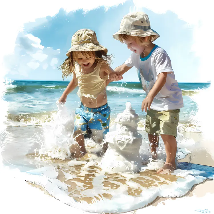 Children Playing on the Beach