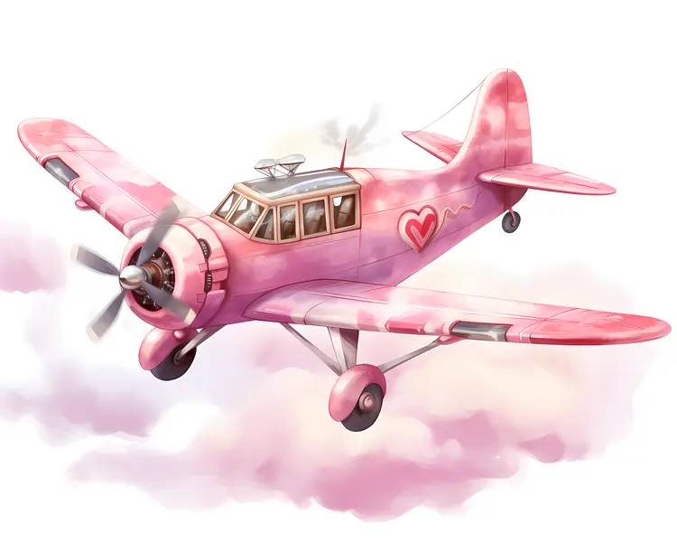 Pink Airplane with Heart Design