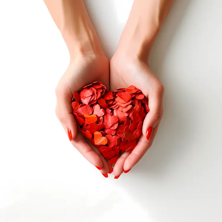 Hands Holding Red Heart-Shaped Petals