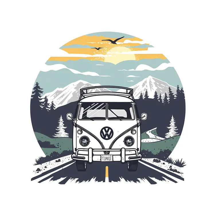 Vintage Van on a Mountain Road Trip