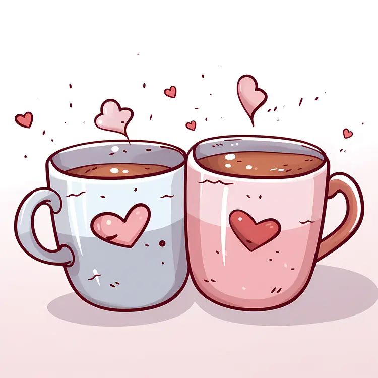 Two Cups with Hearts and Hot Drink