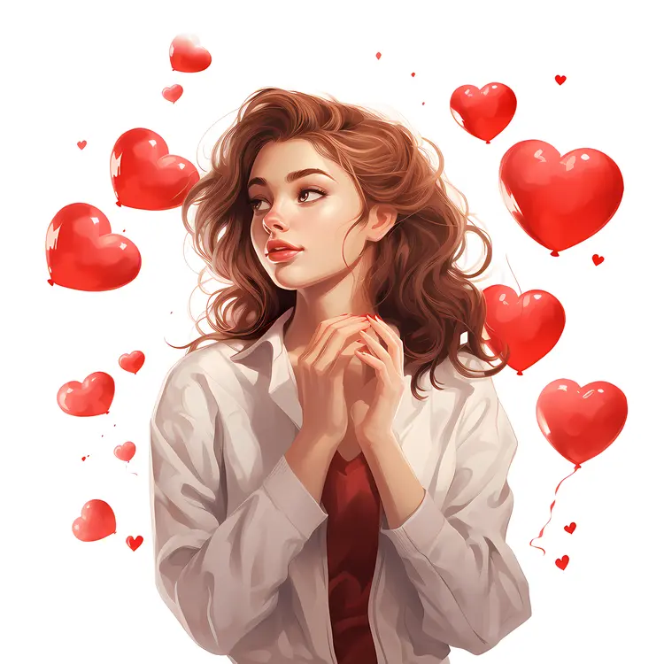 Woman with Red Hearts