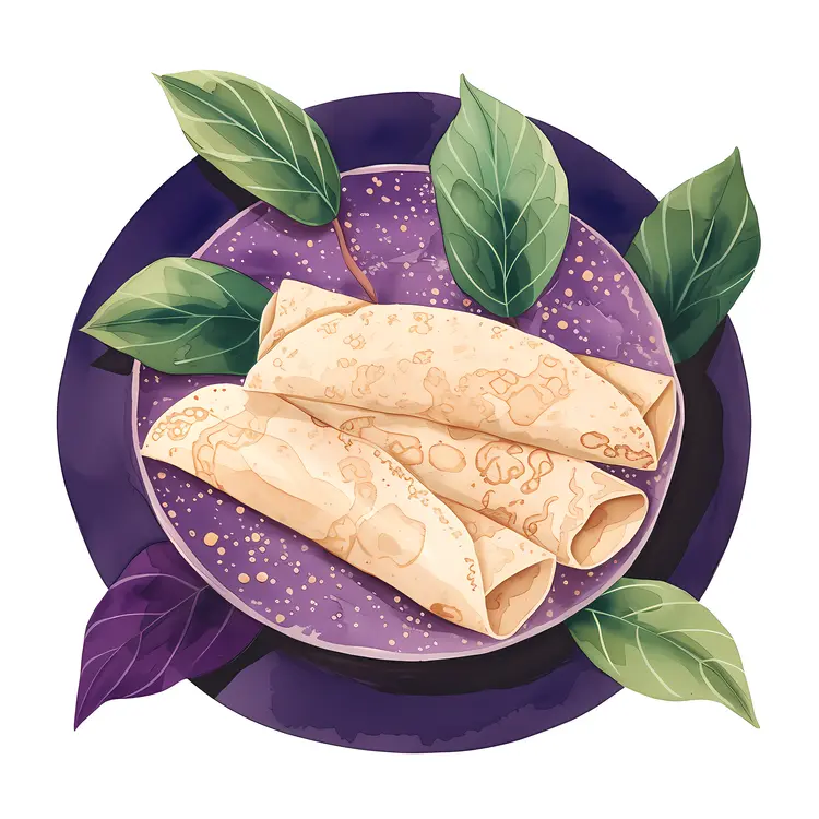 Crepes with Leaves on a Plate