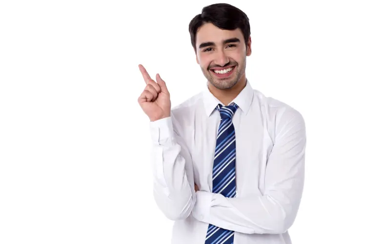 Man in White Shirt Pointing Up