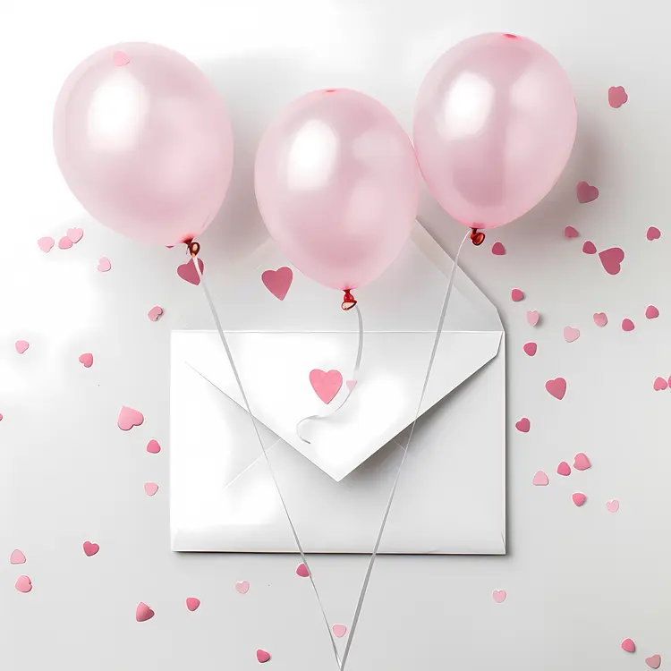 Pink Balloons with Envelope and Hearts Decor
