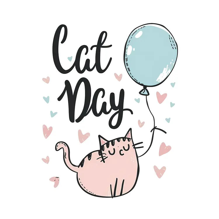 Cat Day with Blue Balloon