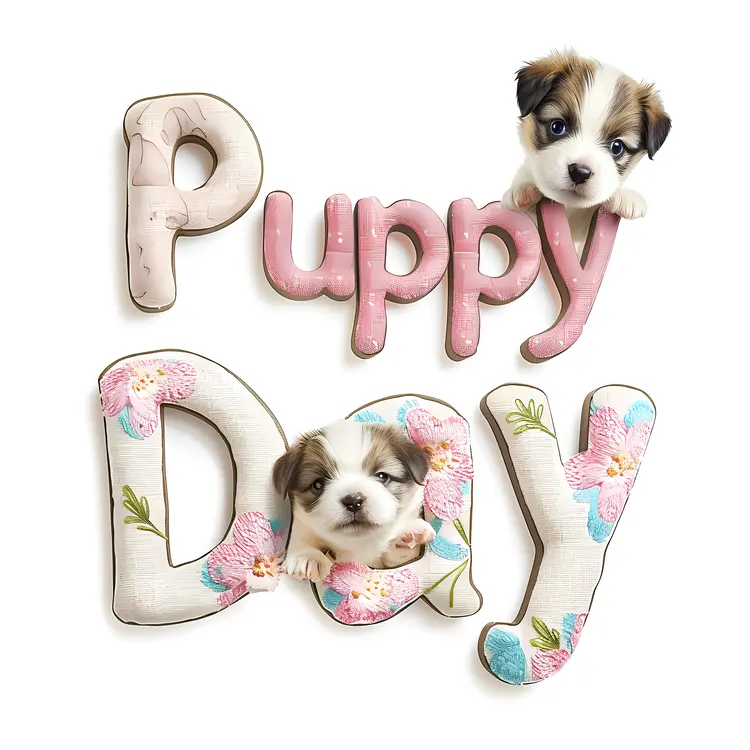 Puppy with Floral Letters for Puppy Day