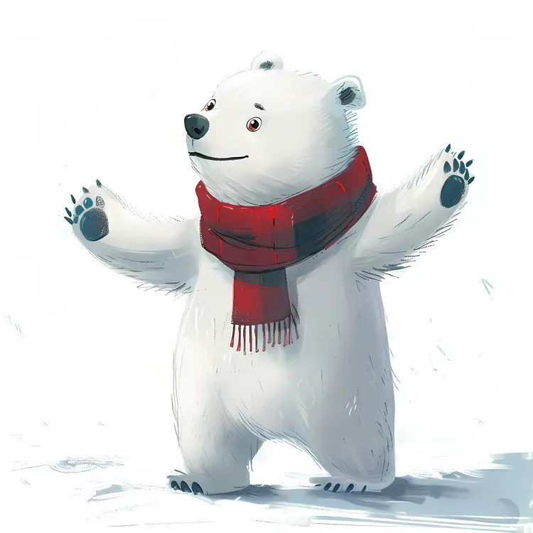 Polar Bear Wearing Red Scarf