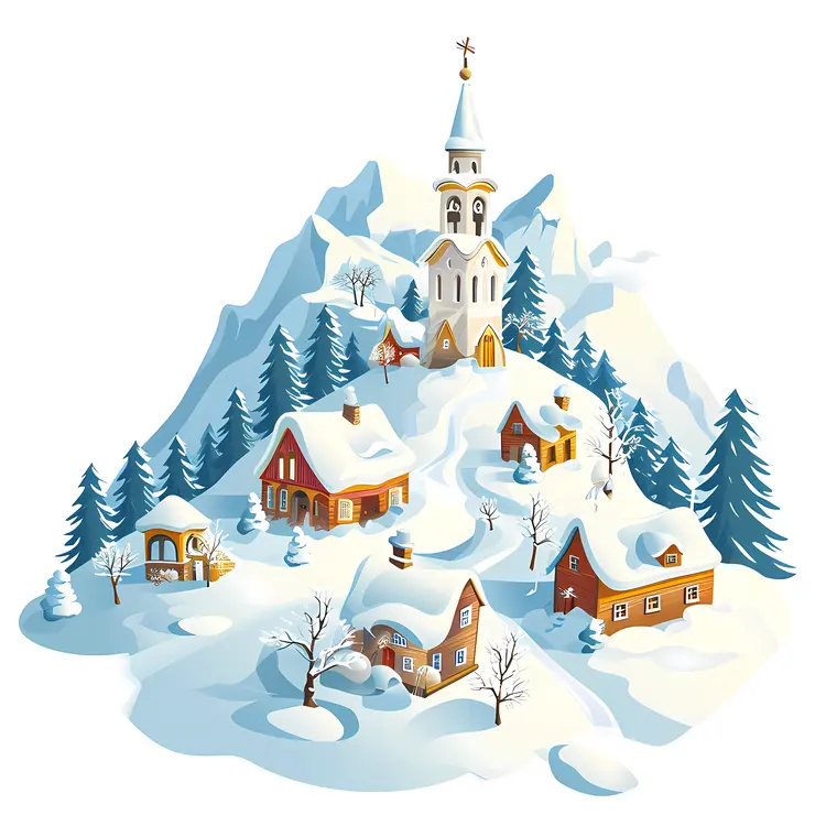 Snowy Village with Church