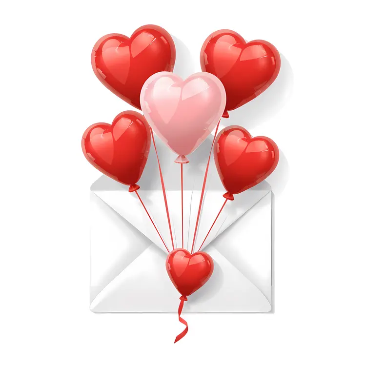 Heart Balloons with Love Letter for Valentine's Day