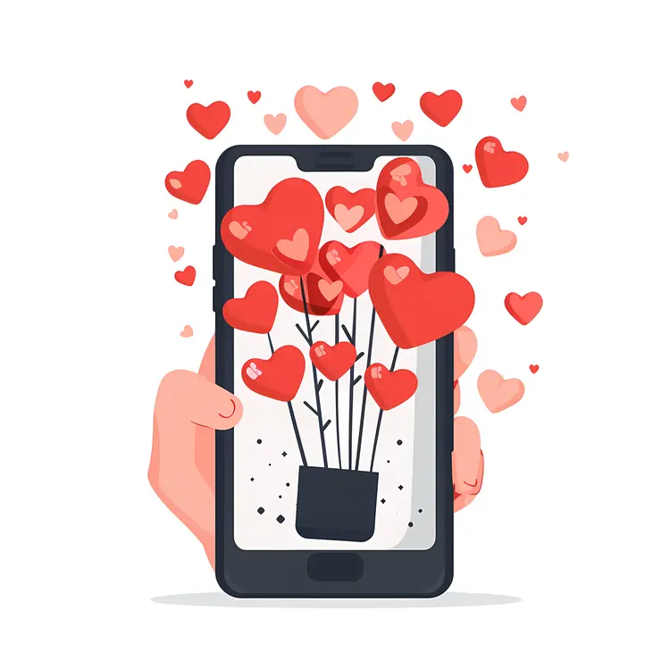 Smartphone with Heart Balloons for Valentine's Day