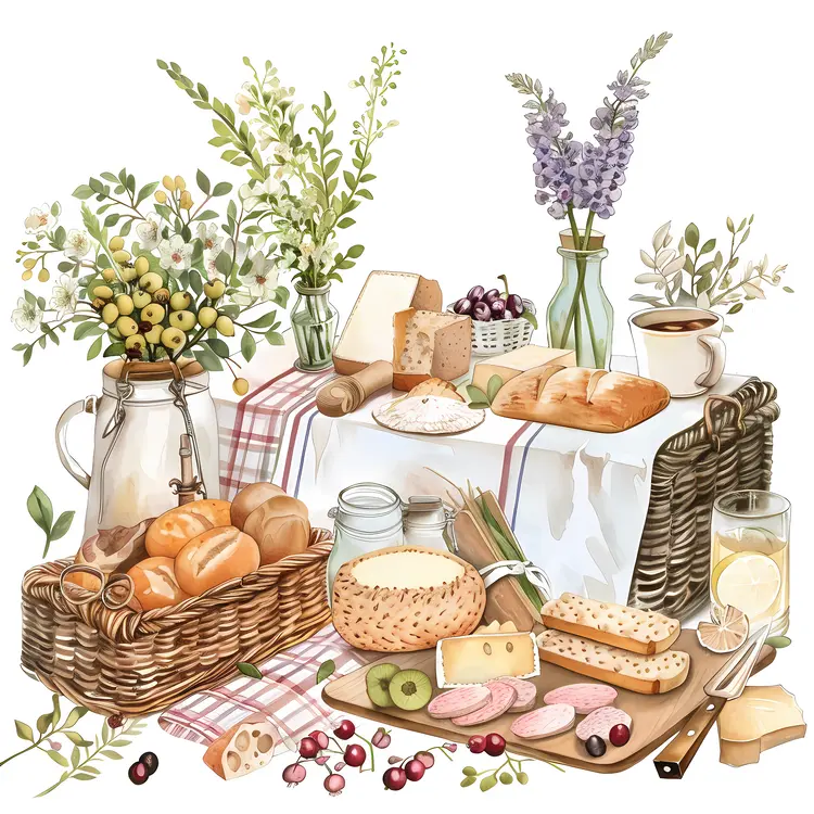 Picnic with Cheese and Bread