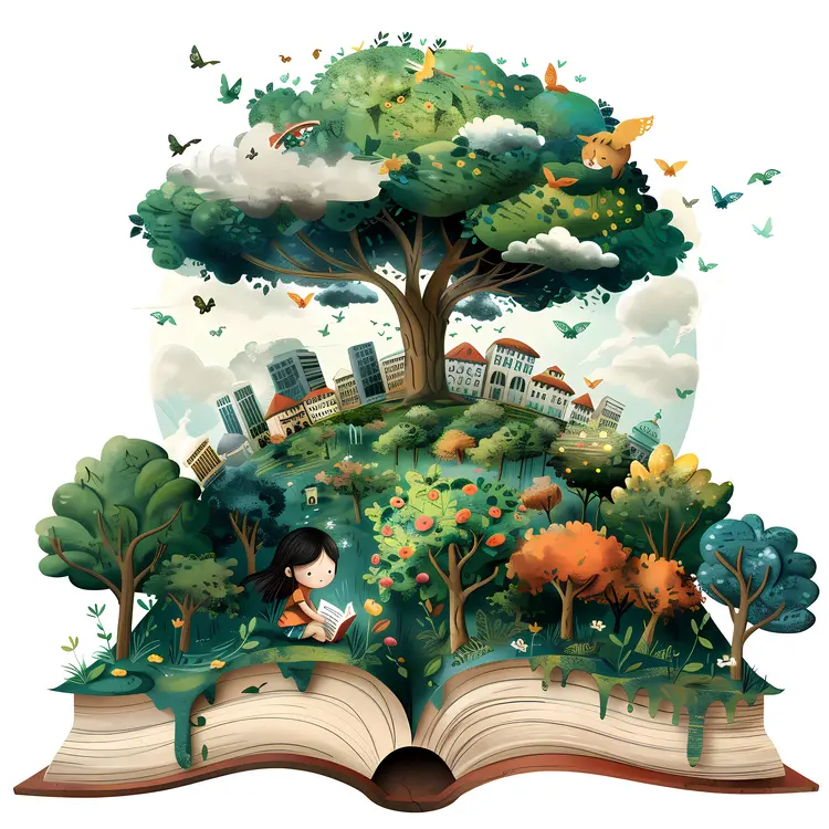 Tree and City Emerging from an Open Book