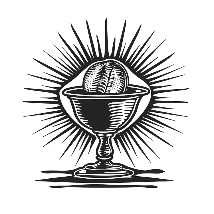 Chalice and Bread with Radiating Sun Rays
