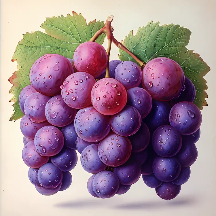 Juicy Purple Grapes with Leaves