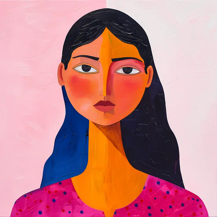 Stylized Portrait of a Woman with a Pink Background