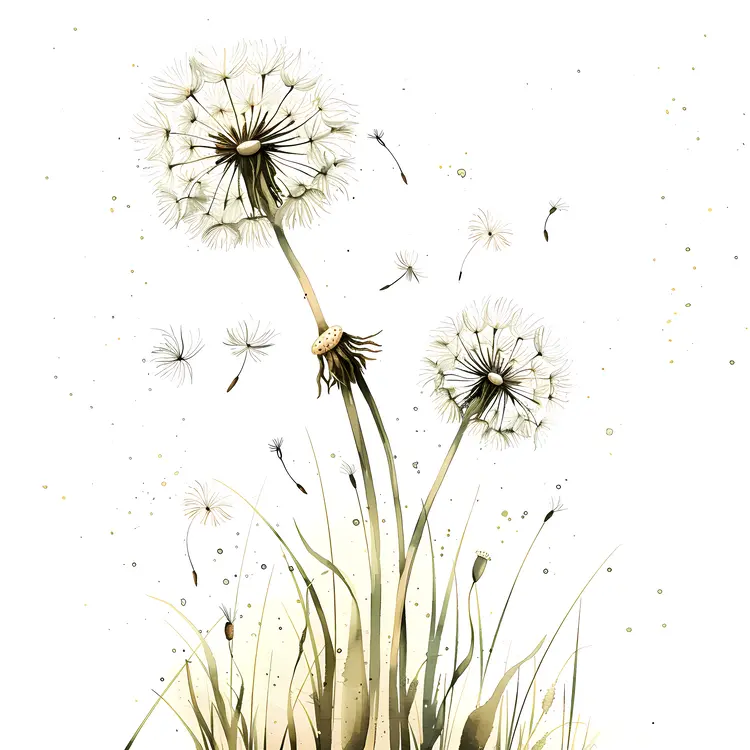 Dandelion with Seeds Blowing in the Wind