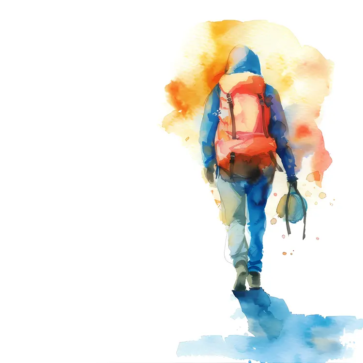 Watercolor Hiker with Backpack