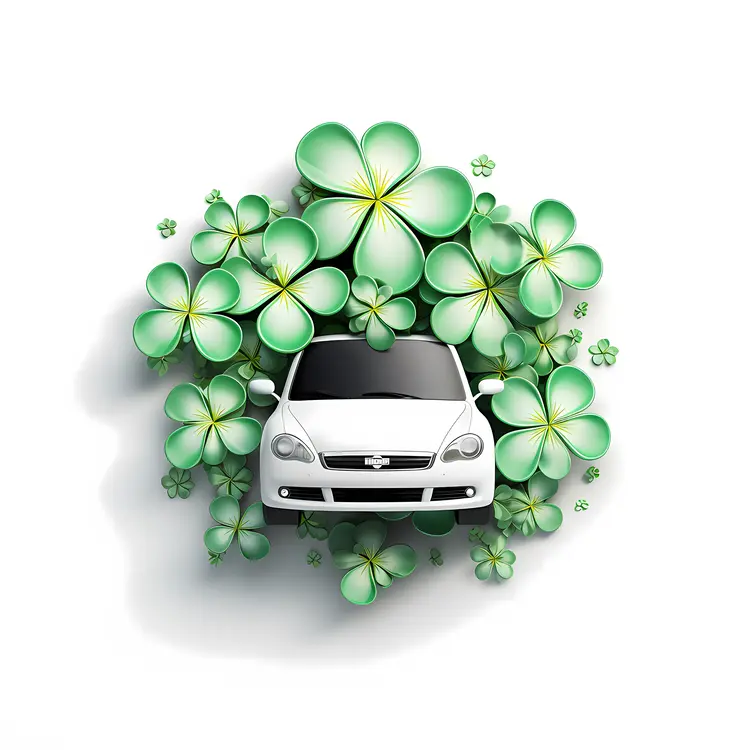 White Car with Clovers
