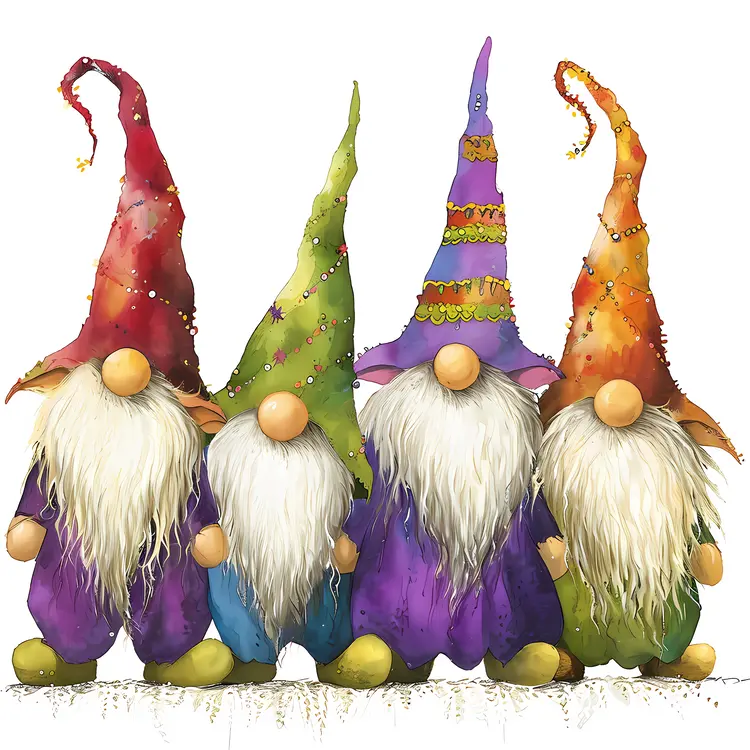 Gnomes with Tall Hats and Colorful Beards