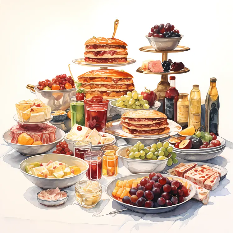 Delicious Breakfast Spread with Pancakes and Fruits