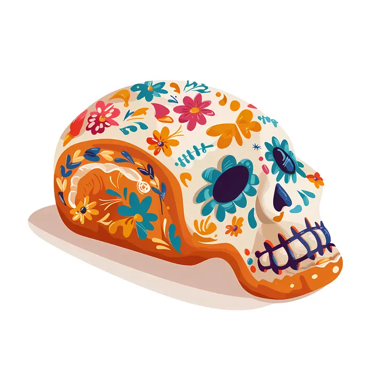 Decorated Skull with Flowers for Day of the Dead